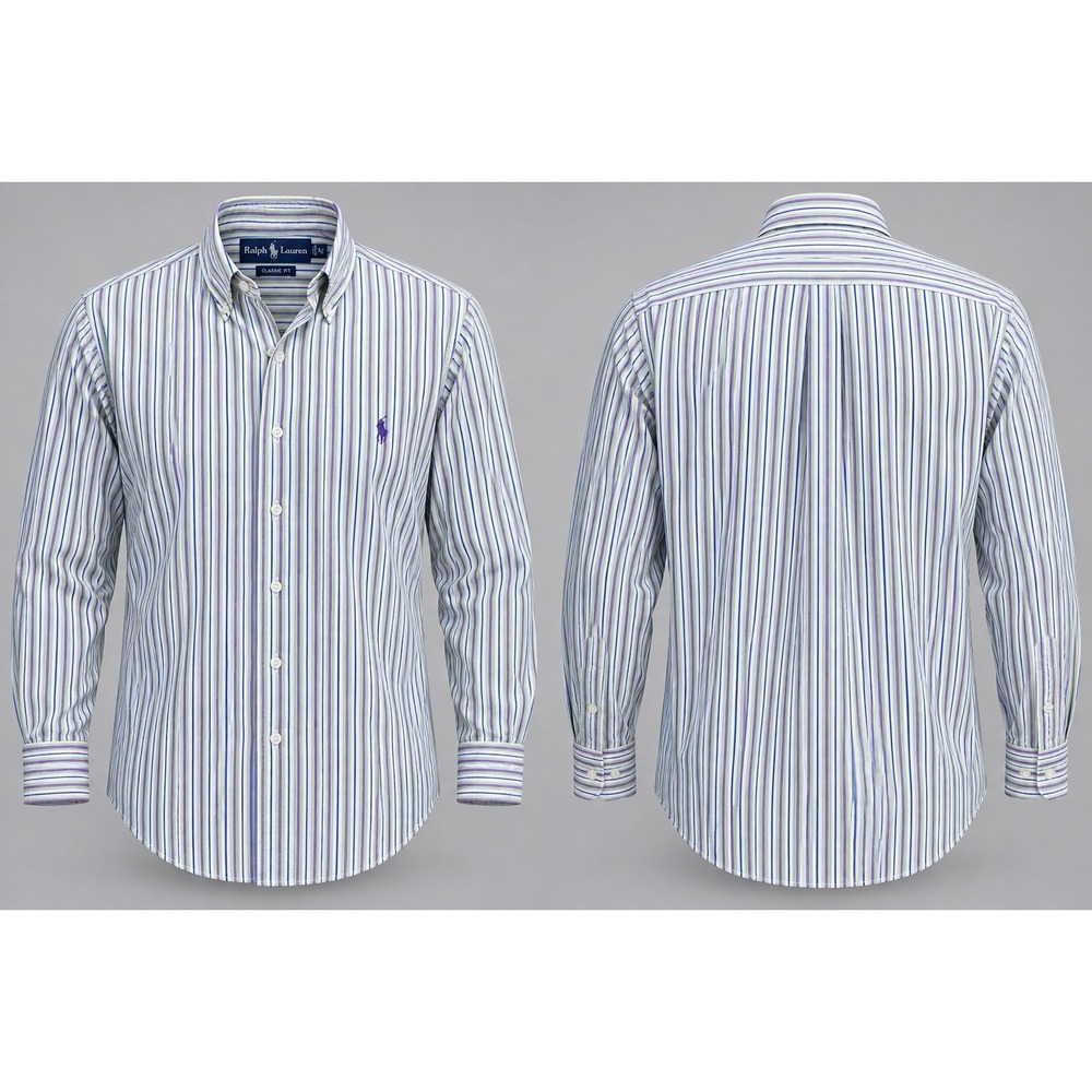 Polo Ralph Lauren Mens Button Down Shirt XL Blue Striped Long Sleeve Classic Fit